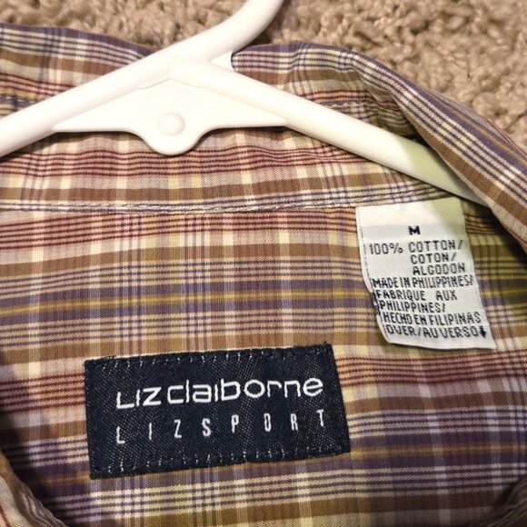 Liz Claiborne 100% Cotton Button Down  Blouse Brown/Purple Plaid Women's M - Picture 5 of 5